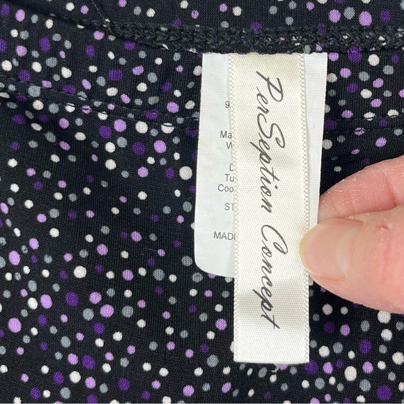 Per Seption Concept Black Stretch Midi Skirt with Purple & White Polka Dots Med. - Picture 7 of 9